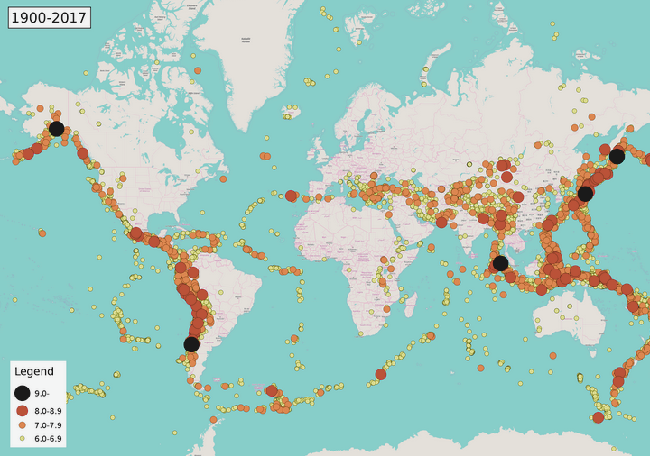 Sismicidad mundial 1900-2017